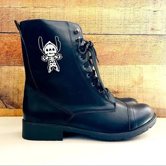 NWT Disney’s Lilo & Stitch Fold-Over Stitch Skeleton Combat Boots - Picture 3 of 8